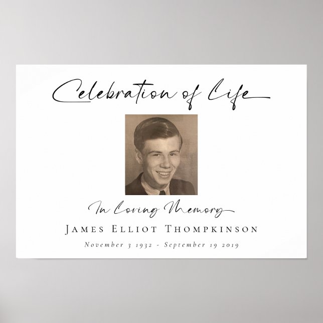 Simple Photo Script Celebration of Life Funeral Poster (Front)