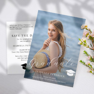 Simple photo script high school graduation announcement postcard