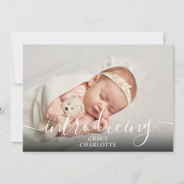 Simple Photo  Script Introducing Pink Girl Birth Announcement (Front)