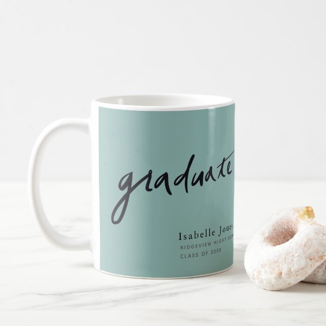 Simple Photo Script Light Teal Graduation Coffee Mug (With Donut)