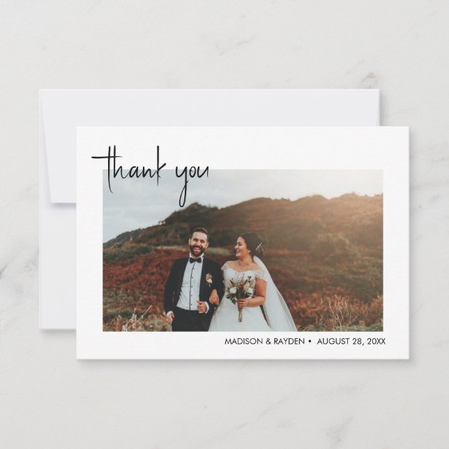 Simple Photo Script Wedding Thank You Card (Front)