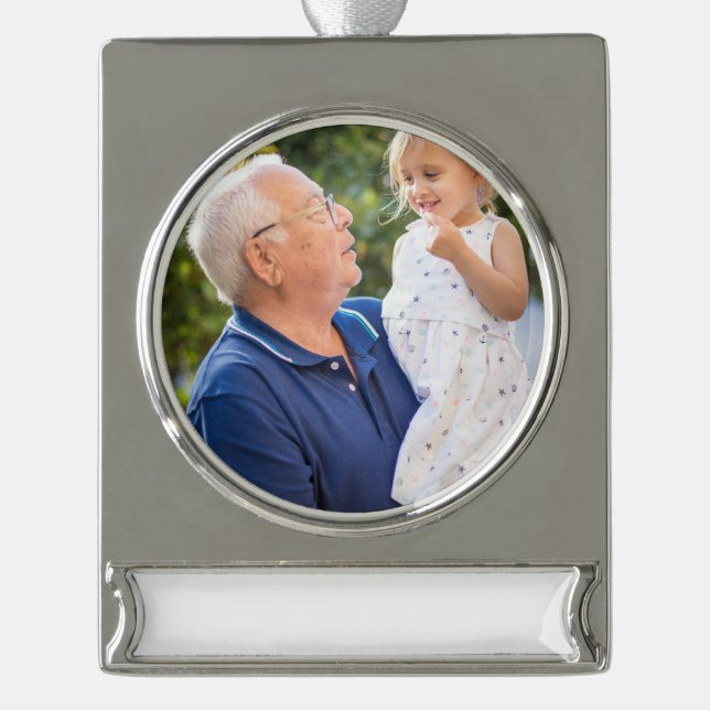 Simple Photo Silver Plated Banner Ornament (Front)