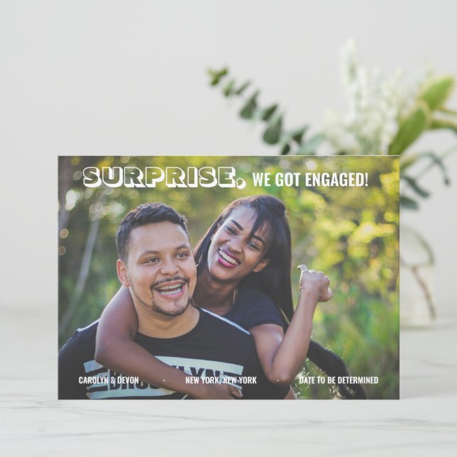 Simple Photo Surprise, We Got Engaged Engagement Announcement (Standing Front)