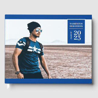 Simple Photo Tab Graduation Blue Guest Book