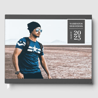 Simple Photo Tab Graduation Grey Guest Book 