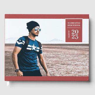 Simple Photo Tab Graduation Red Guest Book