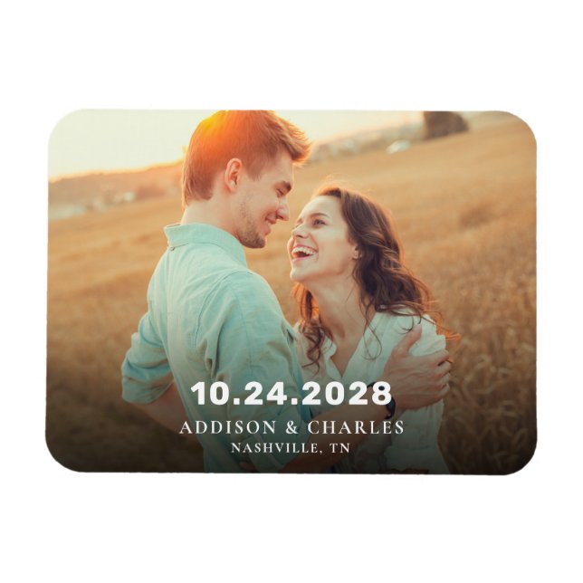 Simple Photo Typography Save the Date Wedding Magnet (Horizontal)