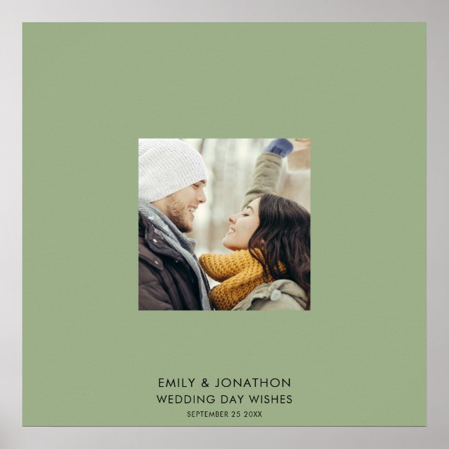 Simple Photo Wedding Sage green Signature Poster (Front)