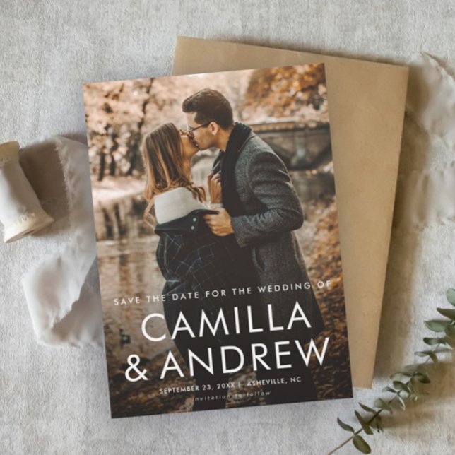 Simple Photo Wedding Save the Date Magnet (Simple photo wedding save the date magnet with modern typographic overlay.)