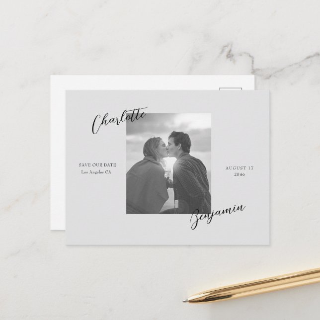 Simple Photo wedding save the date postcard (Front/Back In Situ)