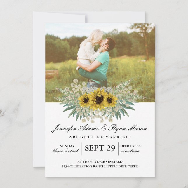 Simple Photo Wedding Sunflowers 2 Invitation (Front)