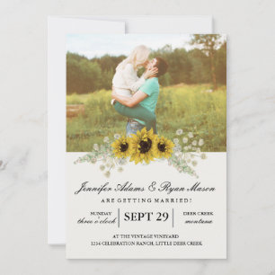 Simple Photo Wedding Sunflowers Invitation
