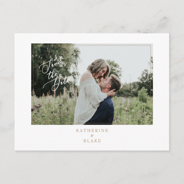 Simple Photo Wedding with Website Save The Date Announcement Postcard (Front)