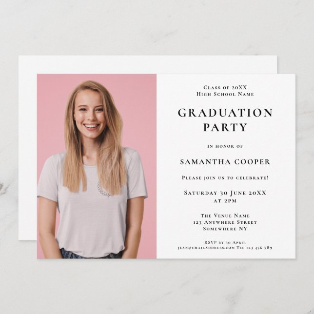 Simple photo White Graduation Party Invitation (Front/Back)
