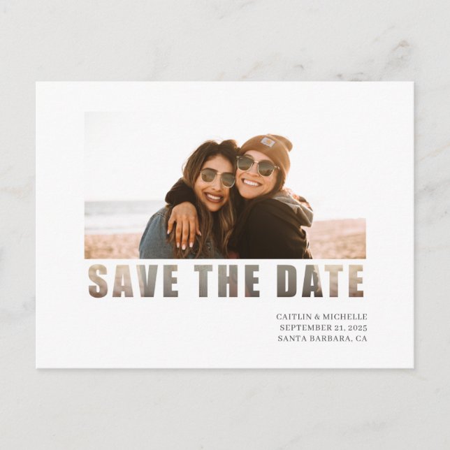 Simple Photo White wedding save the date Announcement Postcard (Front)