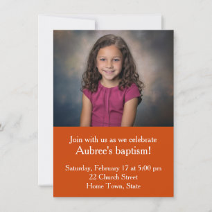 Simple Photo with Orange Zig-Zag Back Baptism Invitation