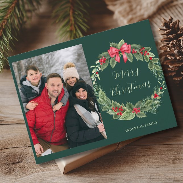 Simple Photo Wreath Merry Christmas  Holiday Postcard (Creator Uploaded)
