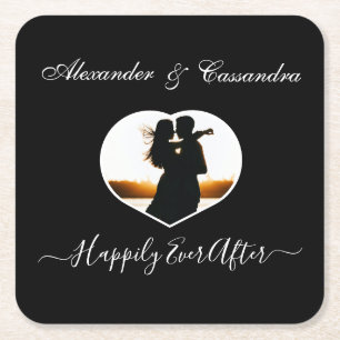 Simple photograph, elegant modern wedding  square paper coaster
