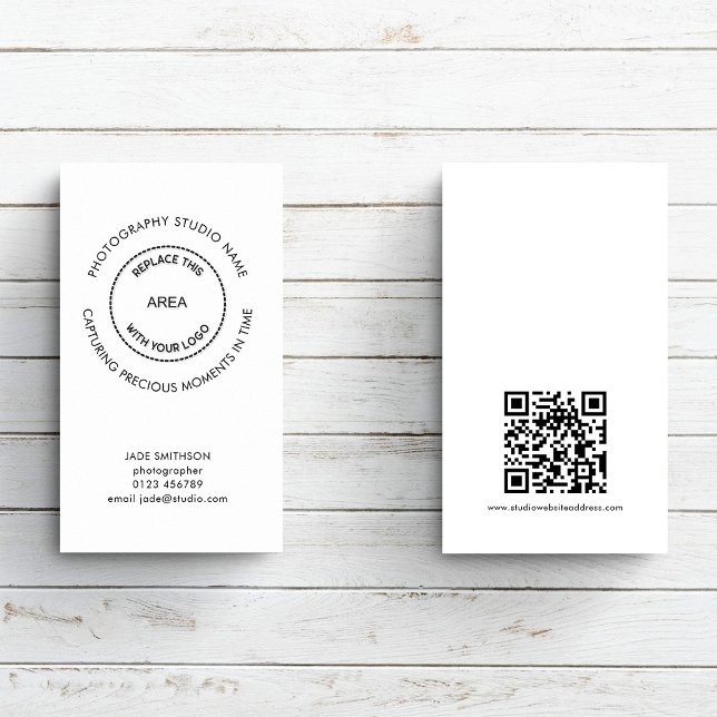 Simple Photography Studio QR Code Logo Quote Business Card (Creator Uploaded)