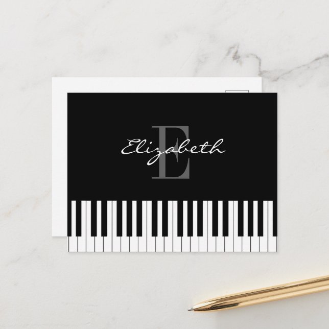 Simple Piano Monogram Design Postcard (Front/Back In Situ)
