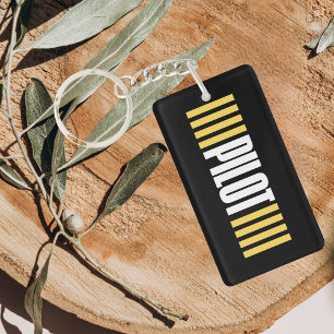 Simple Pilot Typography Stripes & Aeroplane Photo Key Ring
