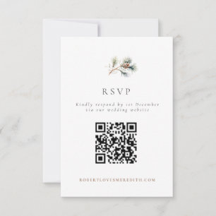 Simple Pine Branch Winter Wedding QR Code RSVP Card