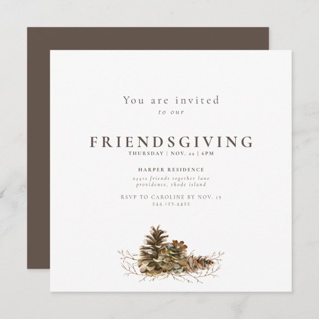 Simple Pine Cone Friendsgiving  Invitation (Front/Back)