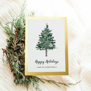 Simple Pine Gold Foil Border Foil Holiday Card