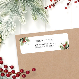 Simple Pine Leaves Christmas Return Address Label