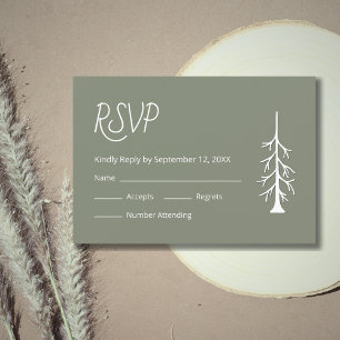 Simple Pine Tree Casual Sage Green Wedding  RSVP Card