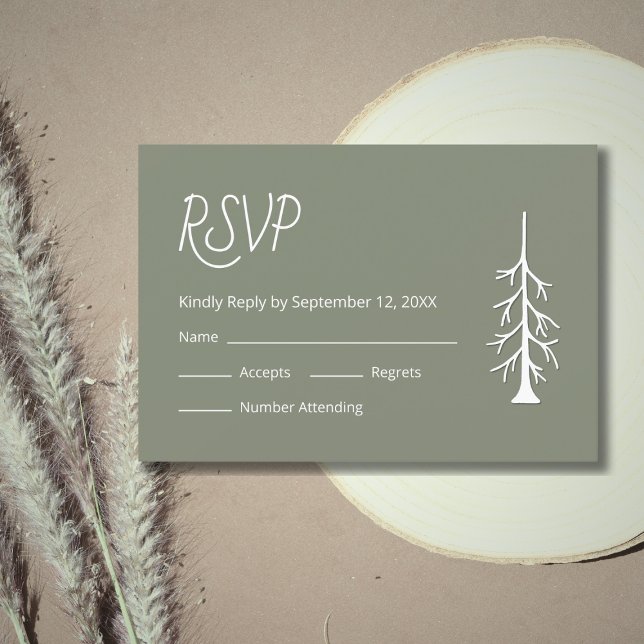 Simple Pine Tree Casual Sage Green Wedding  RSVP Card (Creator Uploaded)