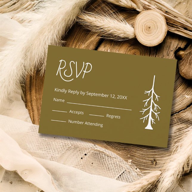 Simple Pine Tree Casual Wedding Rustic Brown  RSVP Card (Creator Uploaded)