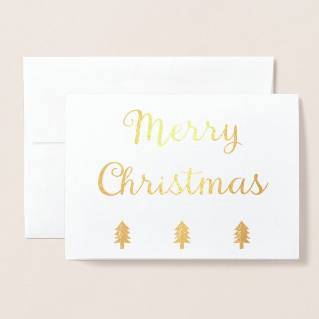 Simple Pine Tree Merry Christmas Foil Card (Front With Envelope)