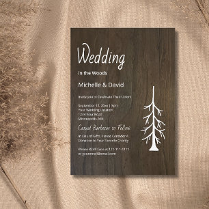 Simple Pine Tree Rustic Wood Casual Wedding Invitation