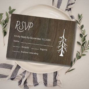 Simple Pine Tree Rustic Wood Casual Wedding  RSVP Card