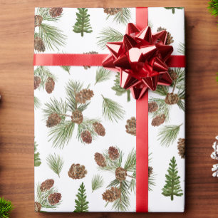 Simple Pine Trees Winter Greenery Pattern Wrapping Paper