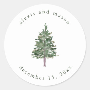 Simple Pine Wedding Classic Round Sticker