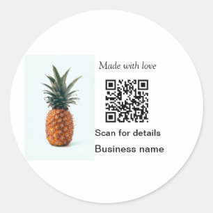 Simple pineapple fruit food q r code business deta classic round sticker