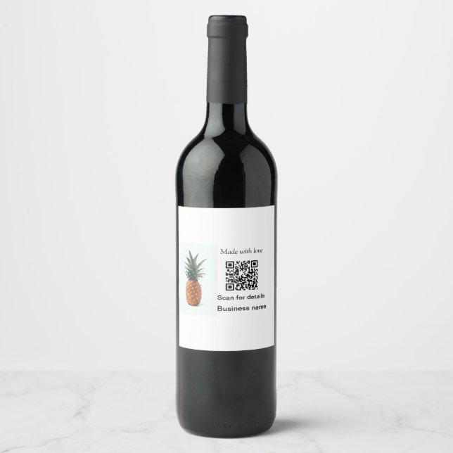 Simple pineapple fruit food q r code business deta wine label (Front)