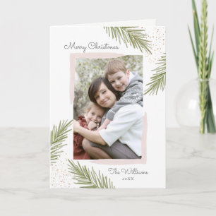 Simple Pines Blush, Christmas Photo Greeting Card