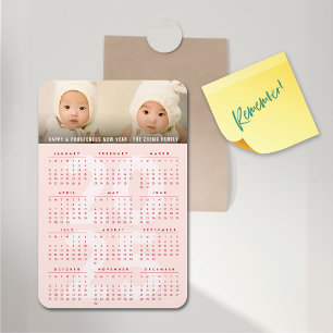 Simple Pink 2025 Calendar Minimalist Holiday Photo Magnet