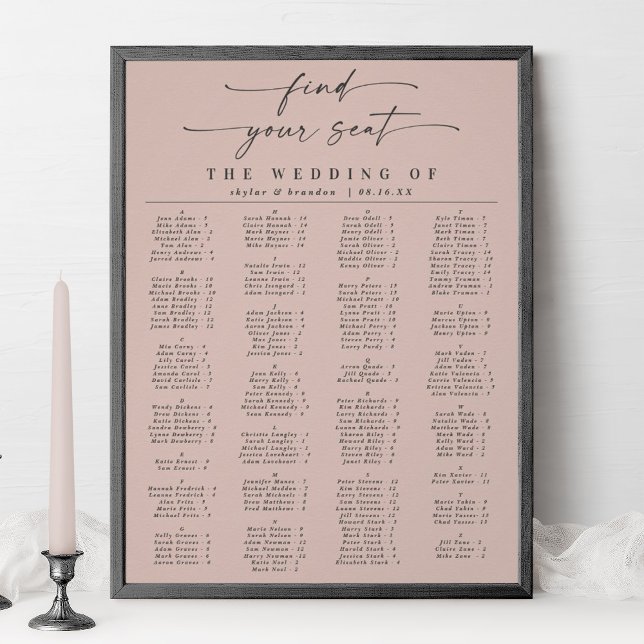 Simple Pink Alphabetical Wedding Seating Chart (Creator Uploaded)
