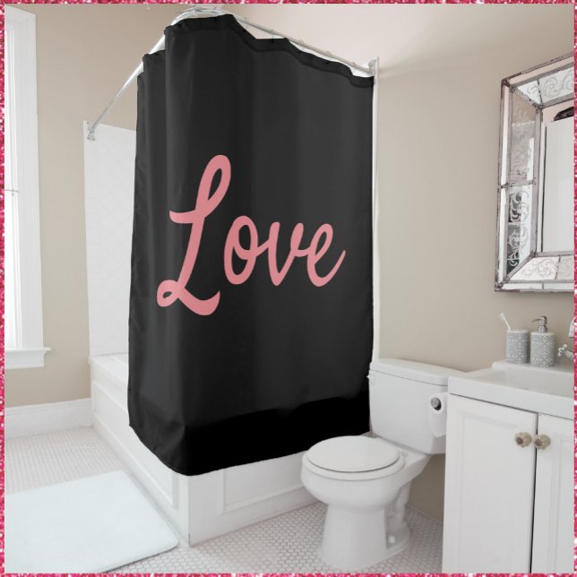 Simple Pink and Black Love Shower Curtain (Bookmark my store! https://www.zazzle.com/store/capricepetit)