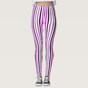 Simple Pink and Black Vertical Stripes on White Leggings