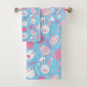 Simple Pink and Blue Easter Pattern Towel Set