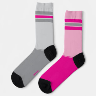 Simple Pink and Grey, Gray and Pink Mismatching Socks