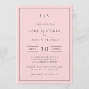 Simple Pink and Grey Monogram Girl Baby Sprinkle Invitation