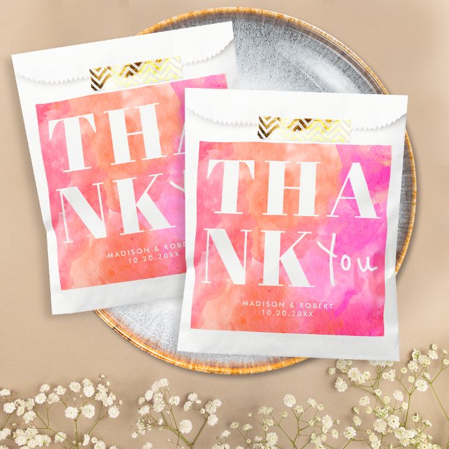 Simple Pink and Orange Bold Chic Thank You Wedding Favour Bag (Creator Uploaded)