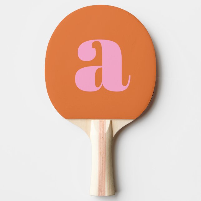 Simple Pink and Orange Bold Retro Monogram Initial Ping Pong Paddle (Front)