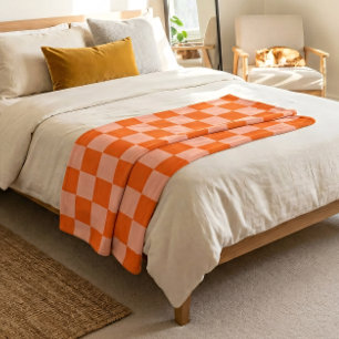 Simple Pink and Orange Chic Chequered Pattern Fleece Blanket